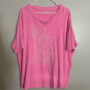 Aerie, Aeropostale, Bright Pink Statue of Liberty Boxy Tee, Large